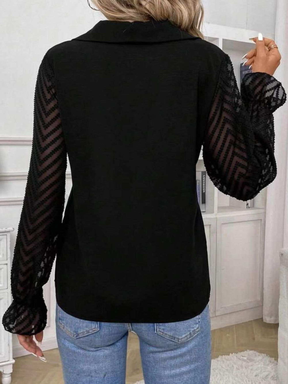 V-Neck Flounce Sleeve Blouse - Trendsi - Flyclothing LLC