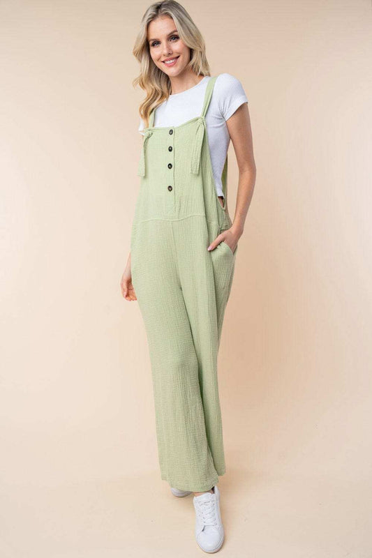 White Birch Texture Sleeveless Wide Leg Jumpsuit - Trendsi - Flyclothing LLC