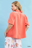 Umgee Linen Scallop Trim V-Neck Blouse - Trendsi - Flyclothing LLC