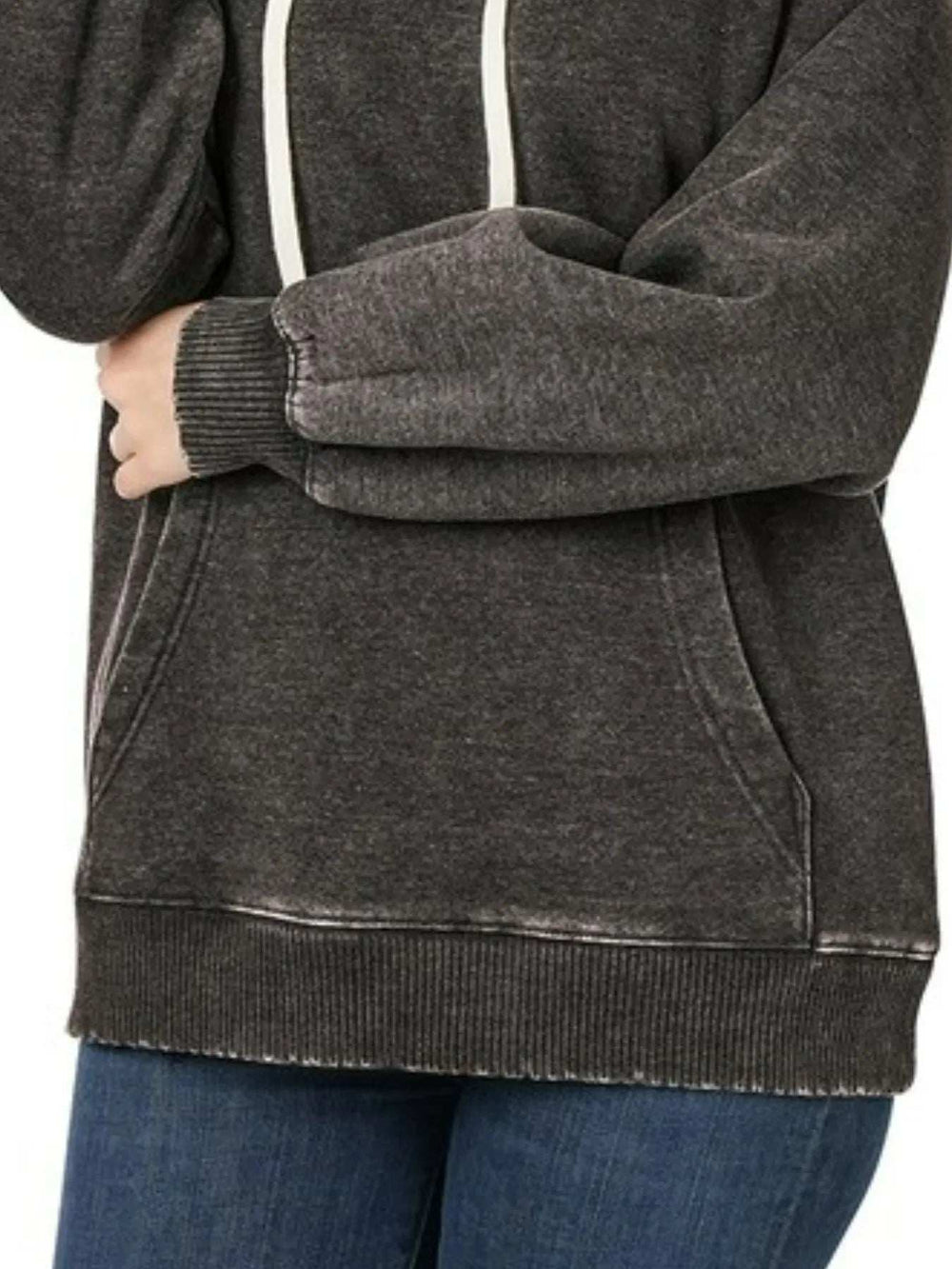 Zenana Acid Wash Fleece Hoodie with Drawstring - Trendsi - Flyclothing LLC