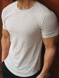Men's Round Neck Short Sleeve Striped T-Shirt - Trendsi - Flyclothing LLC