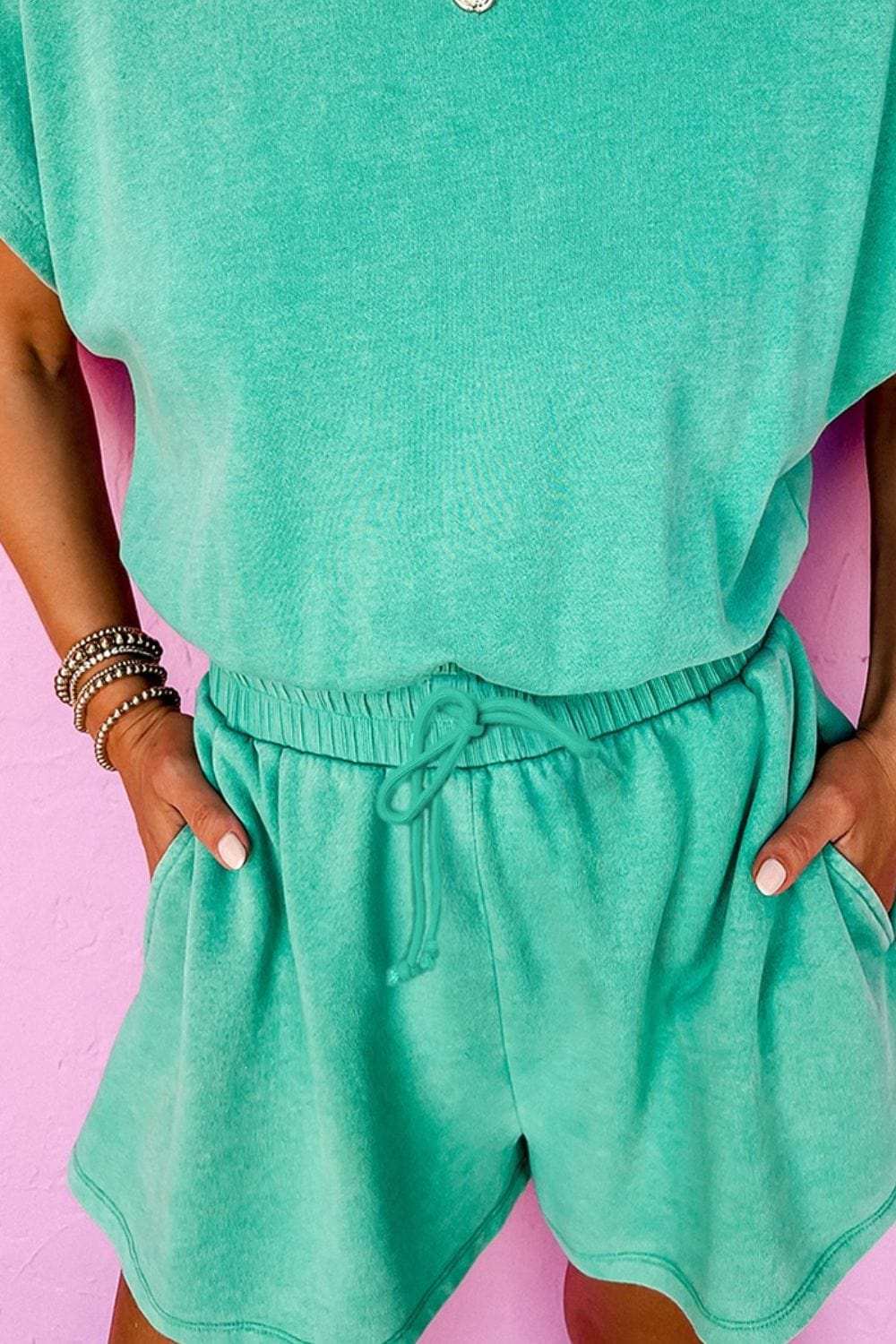 Mineral Wash Hollow Out Back Drawstring Waist Romper - Trendsi - Flyclothing LLC