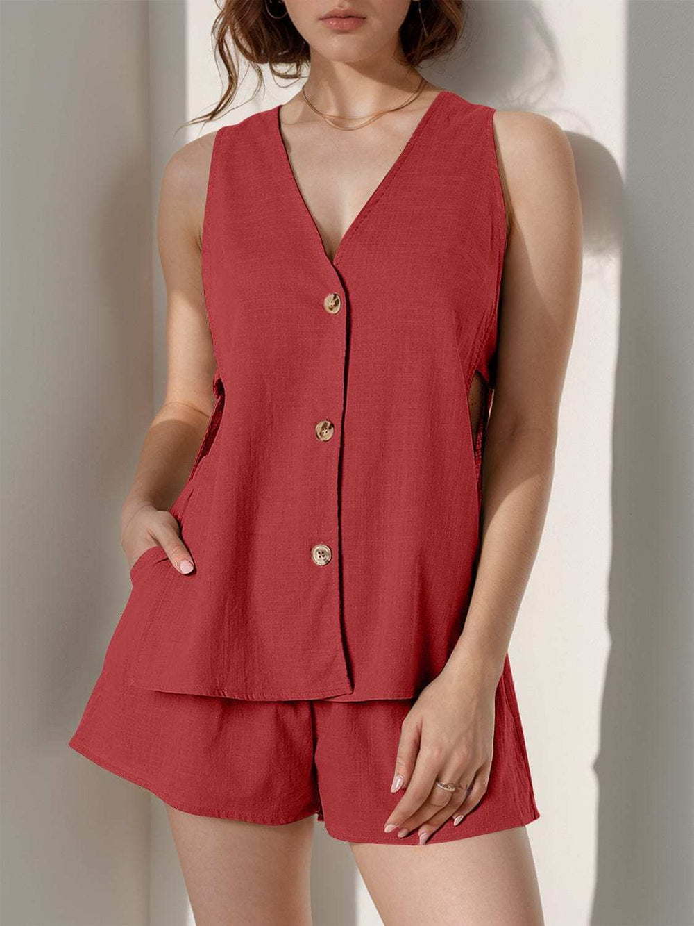 Full Size Button Up Top and Shorts Set - Trendsi - Flyclothing LLC