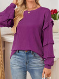 Round Neck Ruffled Long Sleeve Sweatshirt - Trendsi - Flyclothing LLC