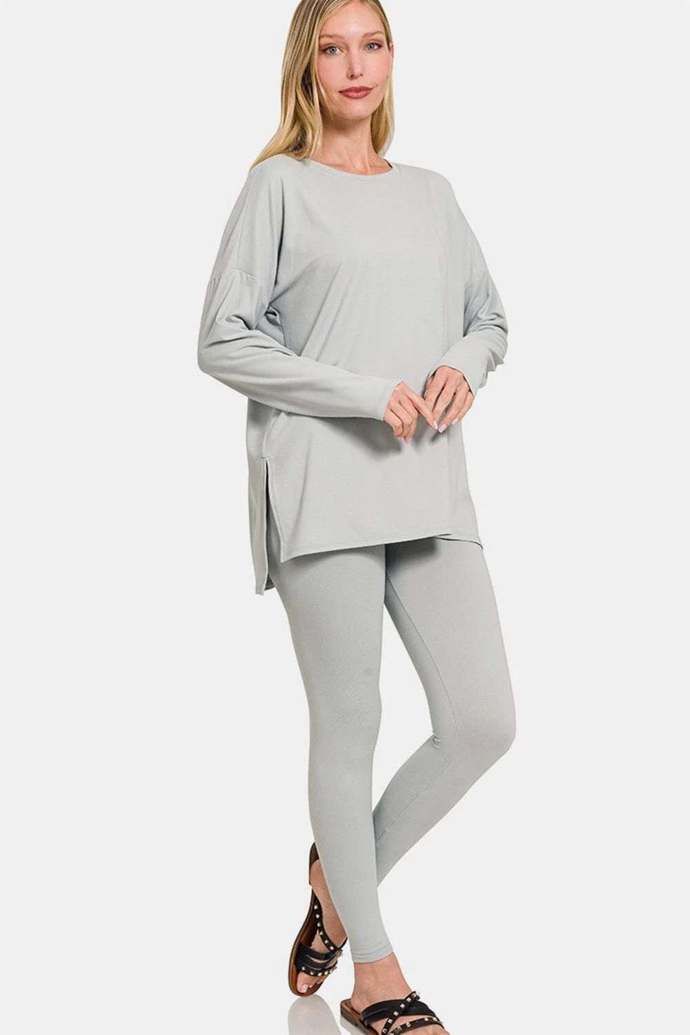Zenana Full Size Brushed Microfiber Top and Leggings Lounge Set - Trendsi - Flyclothing LLC