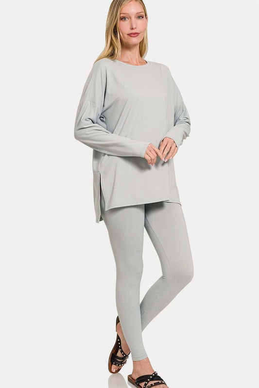 Zenana Full Size Brushed Microfiber Top and Leggings Lounge Set - Trendsi - Flyclothing LLC