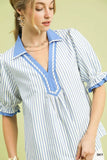 Umgee Seersucker Stripe Ruffle Sleeve Top - Trendsi - Flyclothing LLC