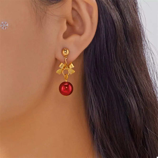 Christmas 18K Gold-Plated Ball Drop Earrings - Trendsi - Flyclothing LLC