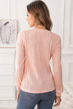 Textured Round Neck Long Sleeve Blouse - Trendsi - Flyclothing LLC