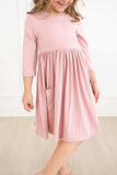 Vintage Pink 3/4 Sleeve Pocket Twirl Dress - Mila & Rose ® - Flyclothing LLC