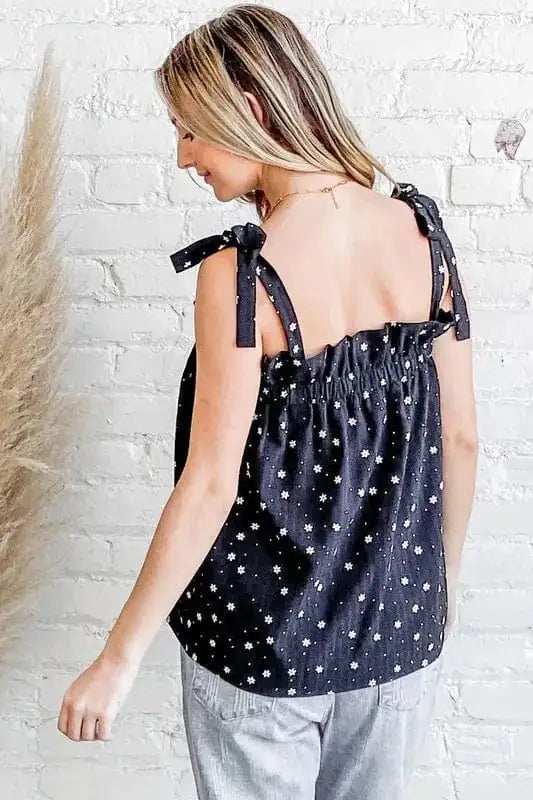 And The Why Daisy Polka Dot Print Ruffle Tank Top - Trendsi - Flyclothing LLC