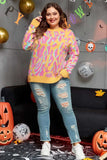 Plus Size Contrast Round Neck Long Sleeve Sweater - Trendsi - Flyclothing LLC