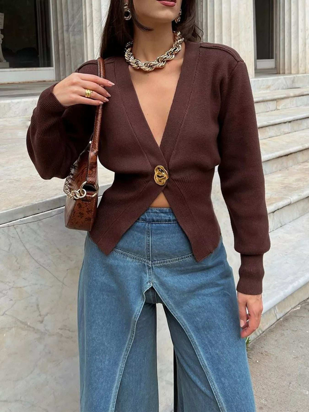 Single-Button Knit Cardigan - Trendsi - Flyclothing LLC