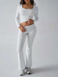 Devine Square Neck Long Sleeve Top and Pants Set - Trendsi - Flyclothing LLC