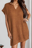 Notched Cap Sleeve Mini Sweater Dress - Trendsi - Flyclothing LLC