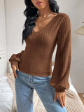 V-Neck Long Sleeve T-Shirt - Trendsi - Flyclothing LLC