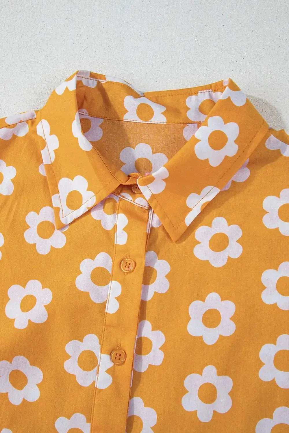 Floral Collared Neck Three-Quarter Sleeve Dress - Trendsi - Flyclothing LLC