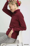 Umgee Ribbed Round Neck Sweater with Ruffle Contrast Trim - Trendsi - Flyclothing LLC