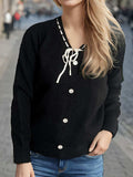Tied V-Neck Long Sleeve Sweater - Trendsi - Flyclothing LLC