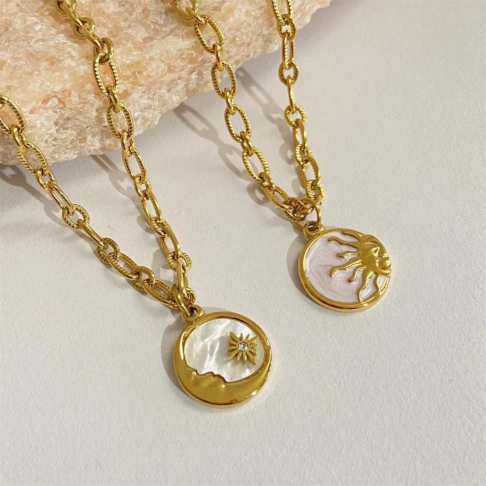 Titanium Steel Sun & Moon Necklace - Trendsi - Flyclothing LLC