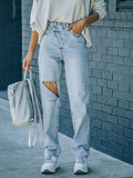 Distressed Asymmetric Waist Jeans - Trendsi - Flyclothing LLC