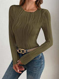 Textured Round Neck Long Sleeve Top - Trendsi - Flyclothing LLC