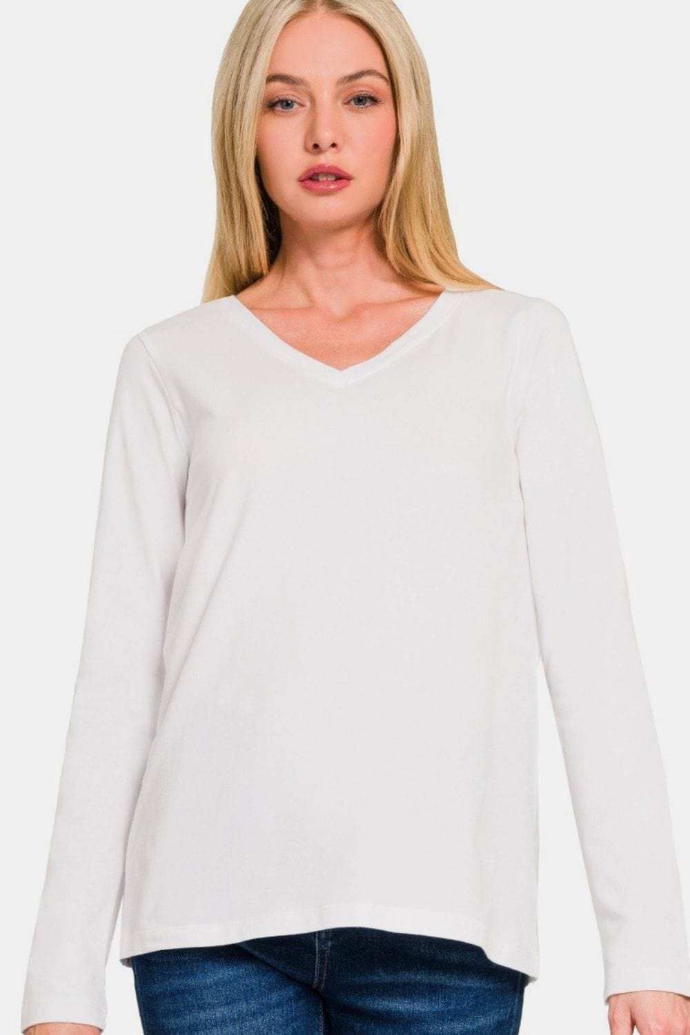 Zenana Full Size V-Neck Long Sleeve T-Shirt - Trendsi - Flyclothing LLC