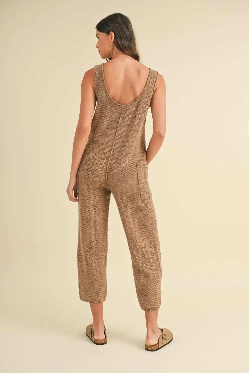 MABLE Sleeveless Knit Crop Jumpsuit with Pockets - Trendsi - Flyclothing LLC