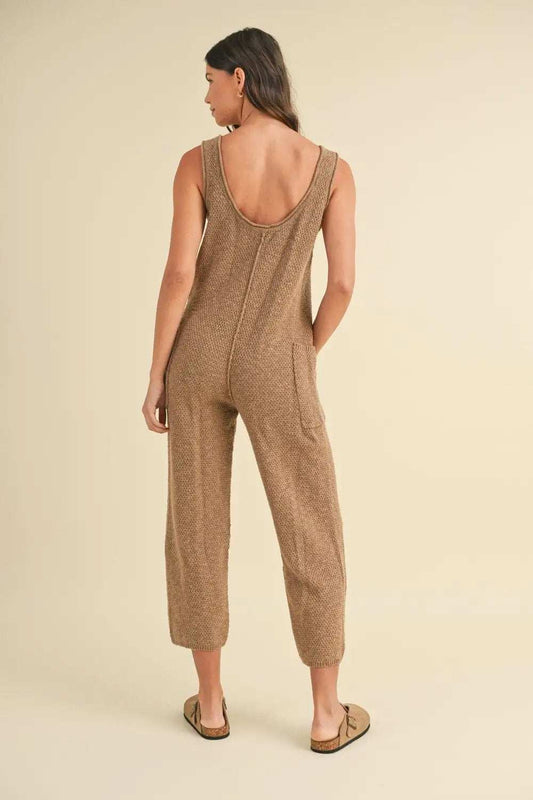 MABLE Sleeveless Knit Crop Jumpsuit with Pockets - Trendsi - Flyclothing LLC