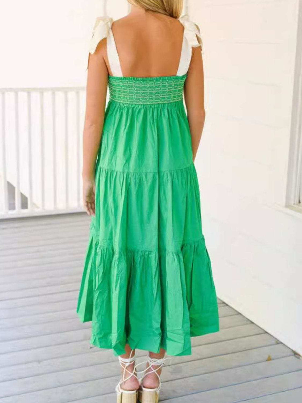 Tiered Tie Shoulder Midi Cami Dress - Trendsi - Flyclothing LLC