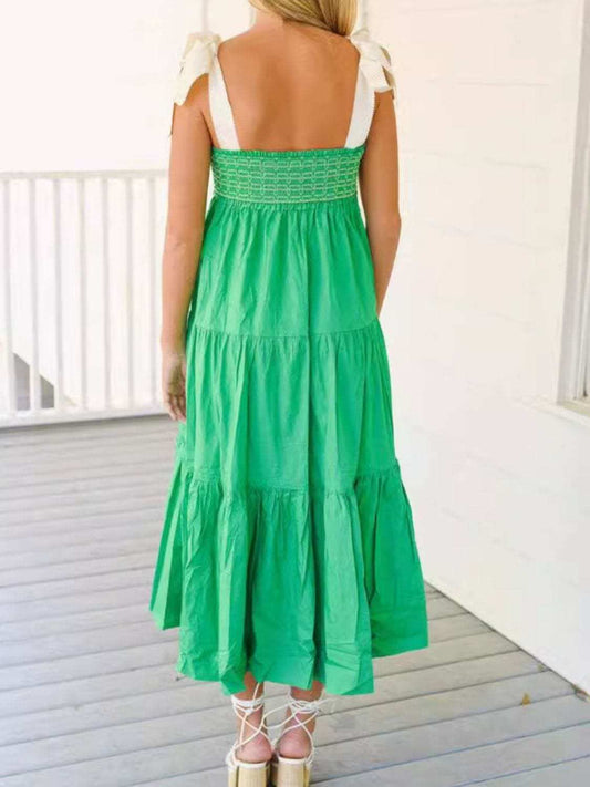 Tiered Tie Shoulder Midi Cami Dress - Trendsi - Flyclothing LLC