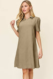 Double Take Full Size Texture Collared Neck Short Sleeve Dress - Trendsi - Flyclothing LLC
