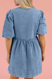 Bowknot Round Neck Half Sleeve Denim Dress - Trendsi - Flyclothing LLC