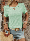 Eyelet Round Neck Short Sleeve Top - Trendsi - Flyclothing LLC