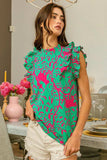 BiBi Leopard Leaves Print Woven Top - Trendsi - Flyclothing LLC