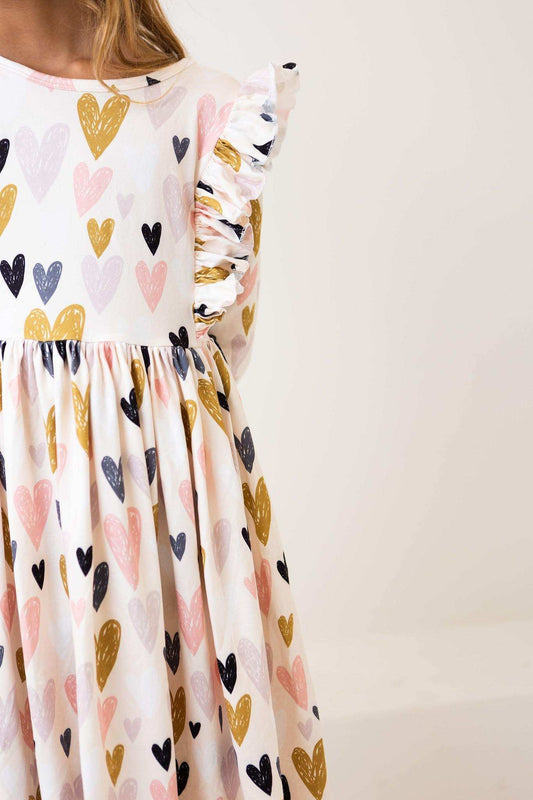 I Heart You 3/4 Sleeve Ruffle Twirl Dress - Mila & Rose ® - Flyclothing LLC