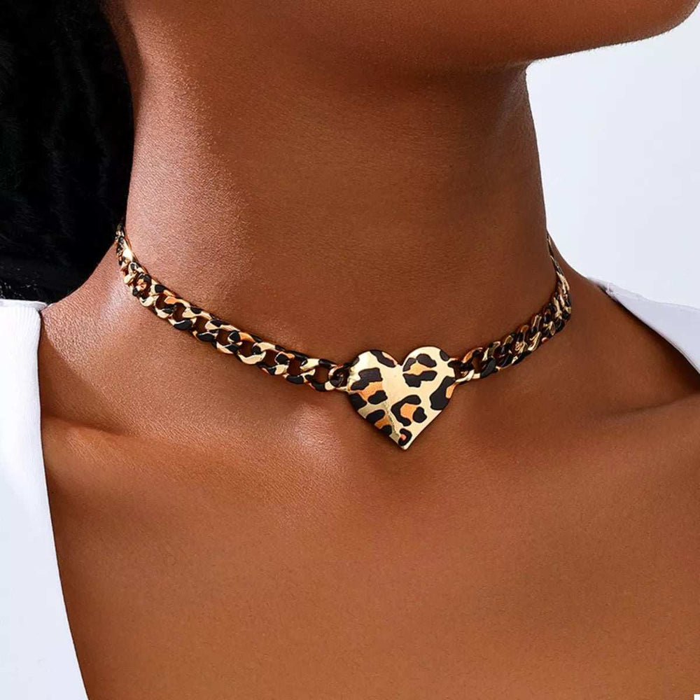 Leopard Heart Chain Necklace - Trendsi - Flyclothing LLC