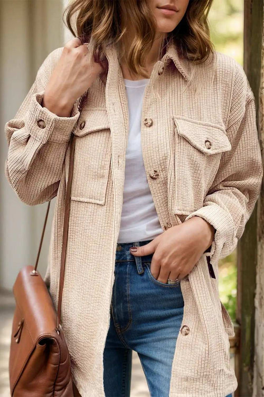 Pocketed Button Up Dropped Shoulder Shacket - Trendsi - Flyclothing LLC