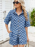 Checkered Shirt and Shorts Denim Set - Trendsi - Flyclothing LLC