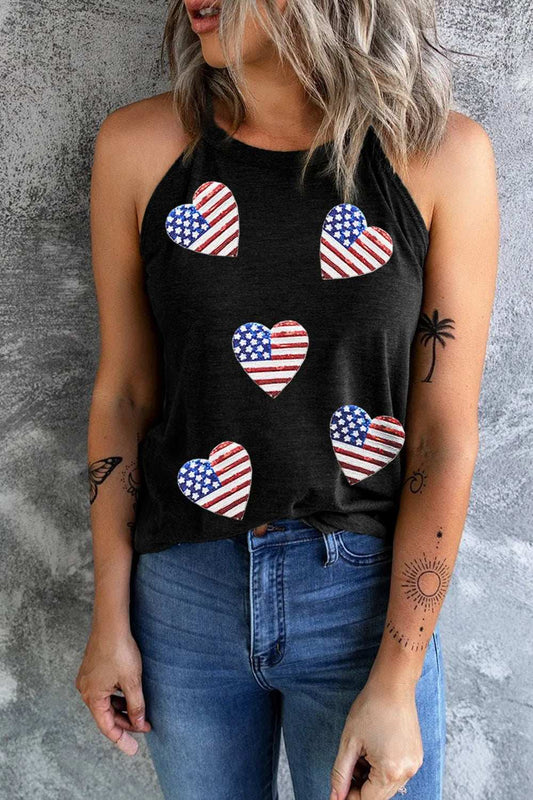 Heart US Flag Round Neck Grecian Neck Tank - Trendsi - Flyclothing LLC