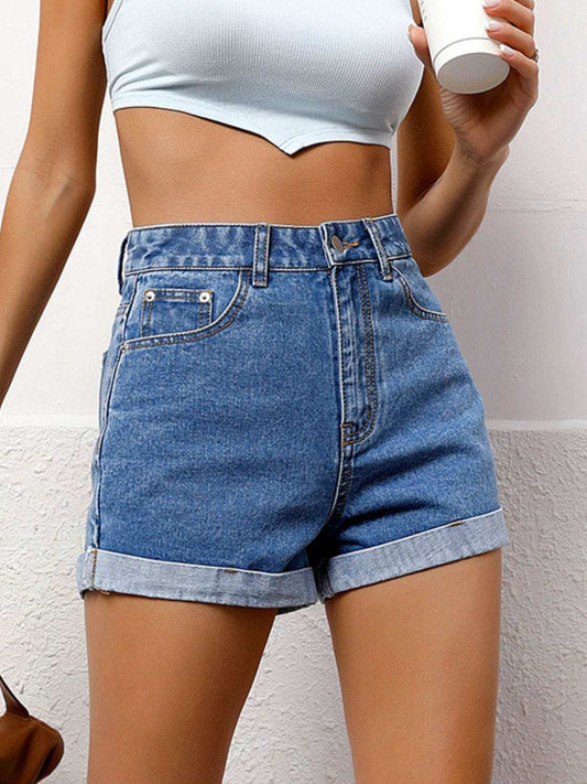 High Waist Denim Shorts - Trendsi - Flyclothing LLC