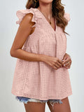 Ruched V-Neck Cap Sleeve Blouse - Trendsi - Flyclothing LLC