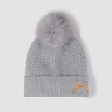 Thermal Bow Knit Hat with Pompom - Trendsi - Flyclothing LLC