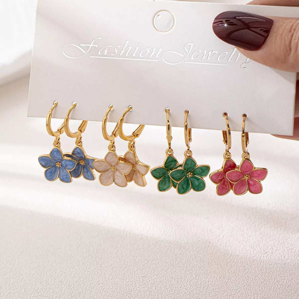 4 Piece Colorful Flower Drop Earrings - Trendsi - Flyclothing LLC