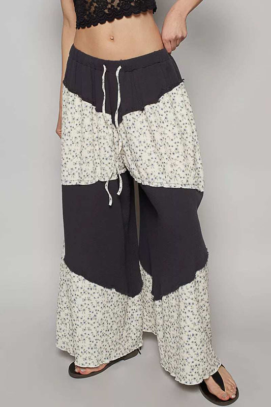 POL Contrast Floral Drawstring Wide Leg Pants - Trendsi - Flyclothing LLC