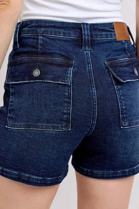 Judy Blue Full Size High Waist Back Flap Pocket Denim Shorts Plus Size - Trendsi - Flyclothing LLC
