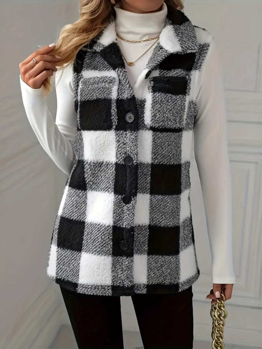 Plaid Button Up Vest Coat - Trendsi - Flyclothing LLC