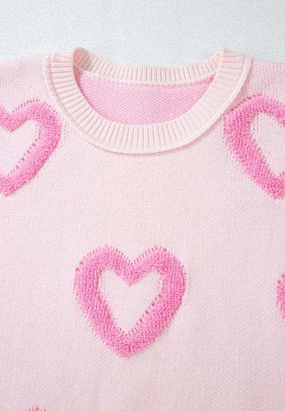 High-Low Heart Round Neck Long Sleeve Sweater - Trendsi - Flyclothing LLC