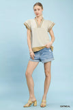 Umgee Contrast Scallop Trim Top - Trendsi - Flyclothing LLC