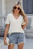 V-Neck Short Sleeve Blouse - Trendsi - Flyclothing LLC